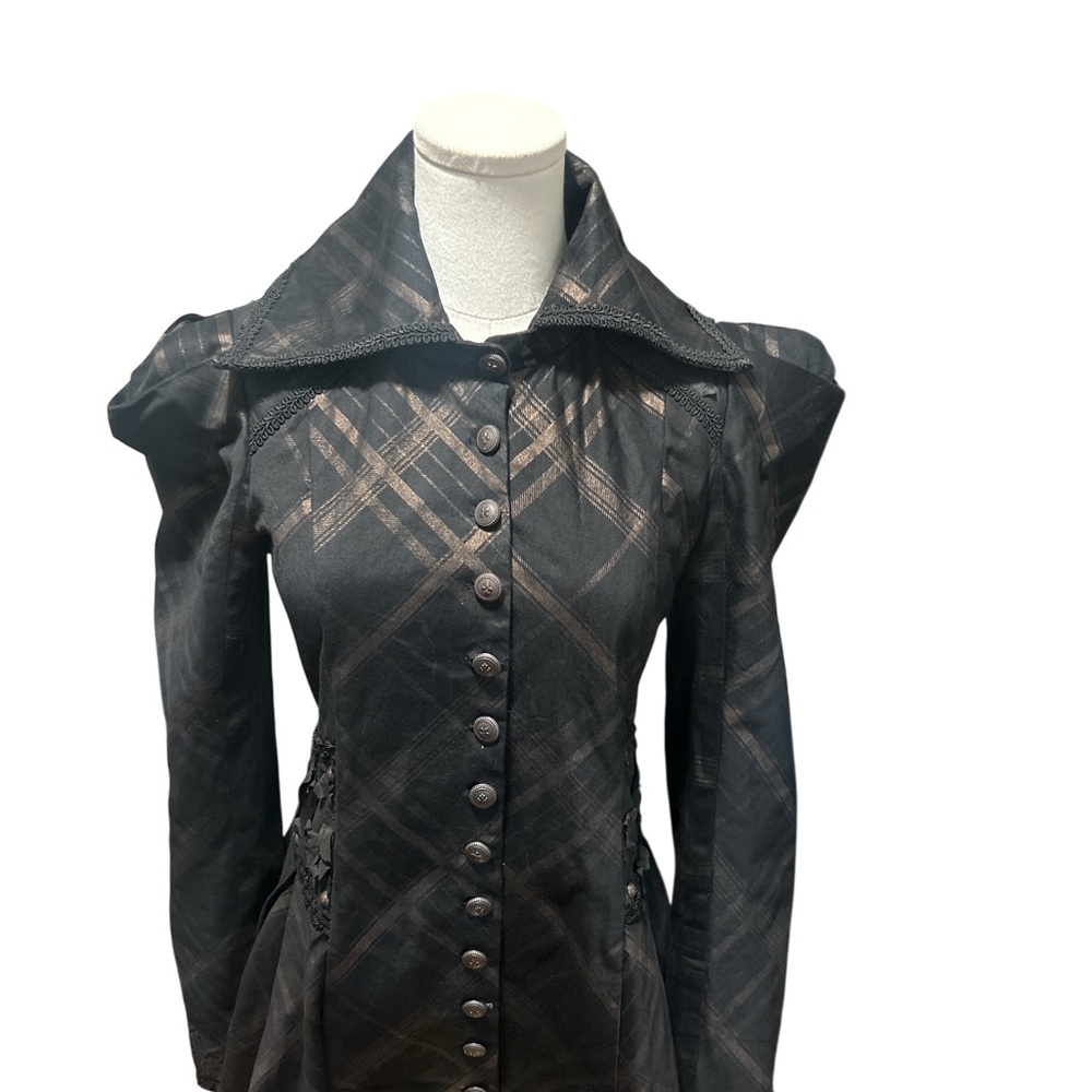 Vtg Lip Service Steampunk Victorian Goth Dress Small Black Plaid Whimsigoth - Picture 4 of 15